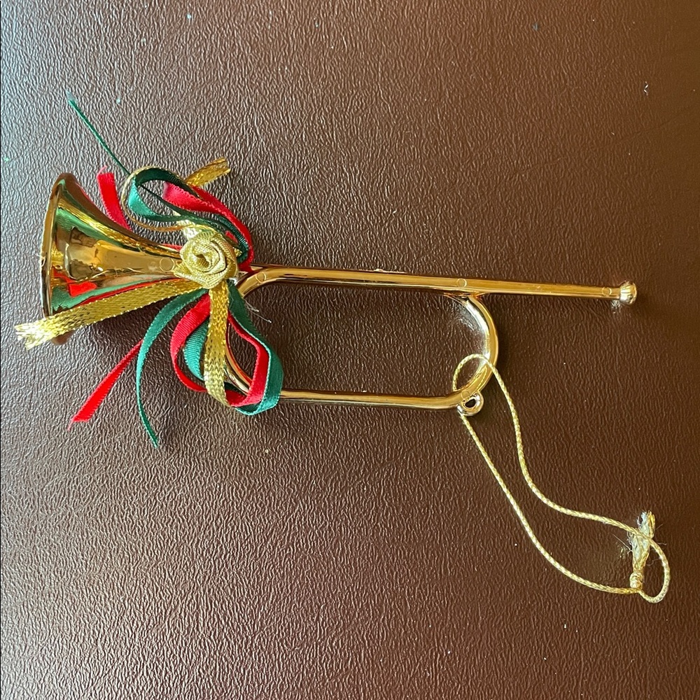VTG Golden Trumpet Horn Christmas Ornament